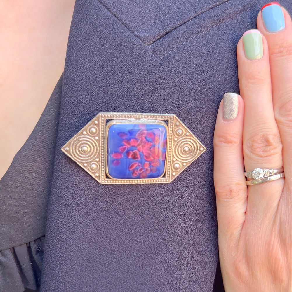 c.1900 Jugendstil Antique Blue Art Glass Brooch